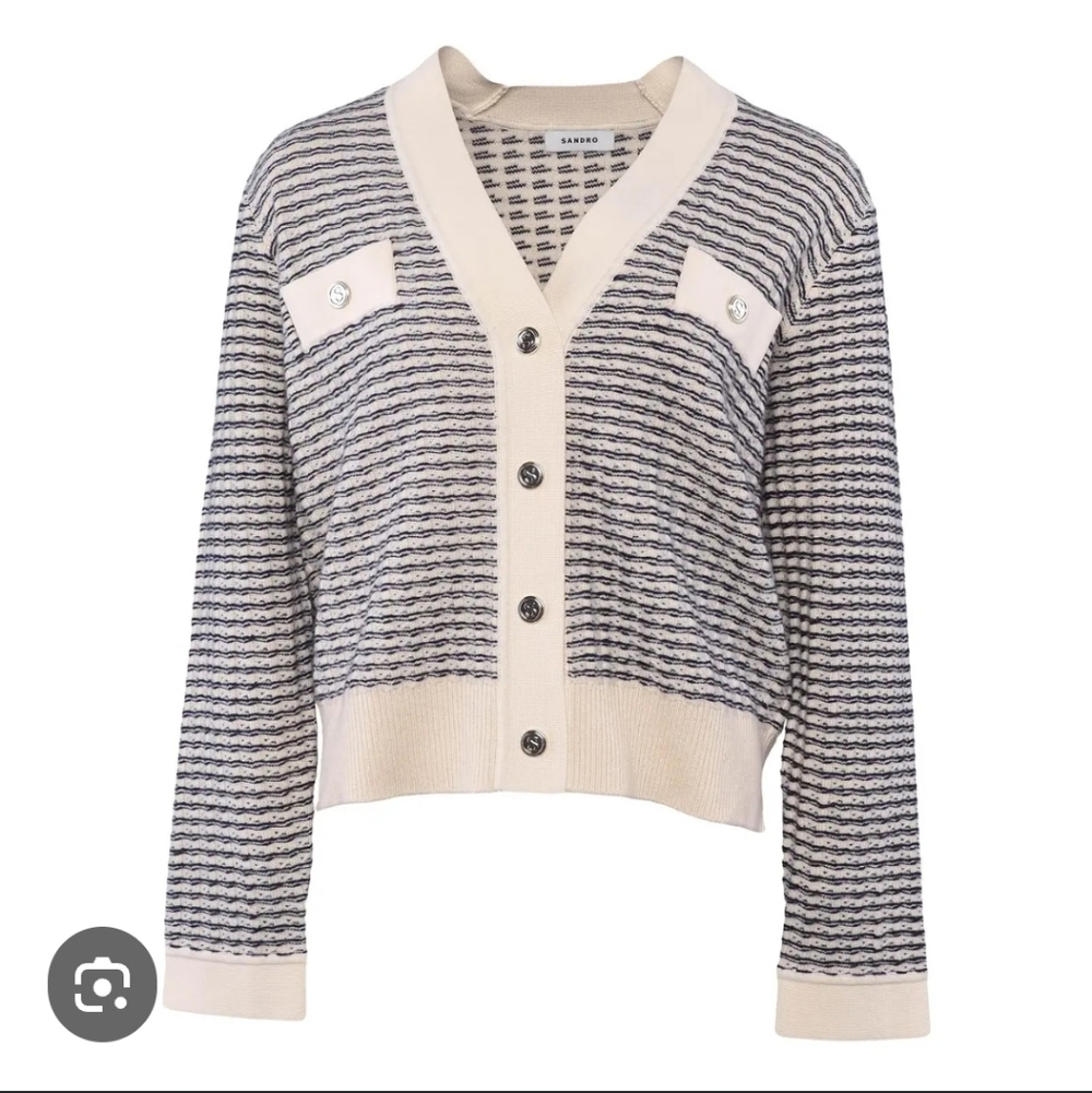 Sandro Women's Striped Black and Cream Cardigan - Picture 3 of 4